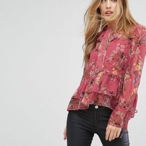 Printed Chiffon Bow Tie Blouse